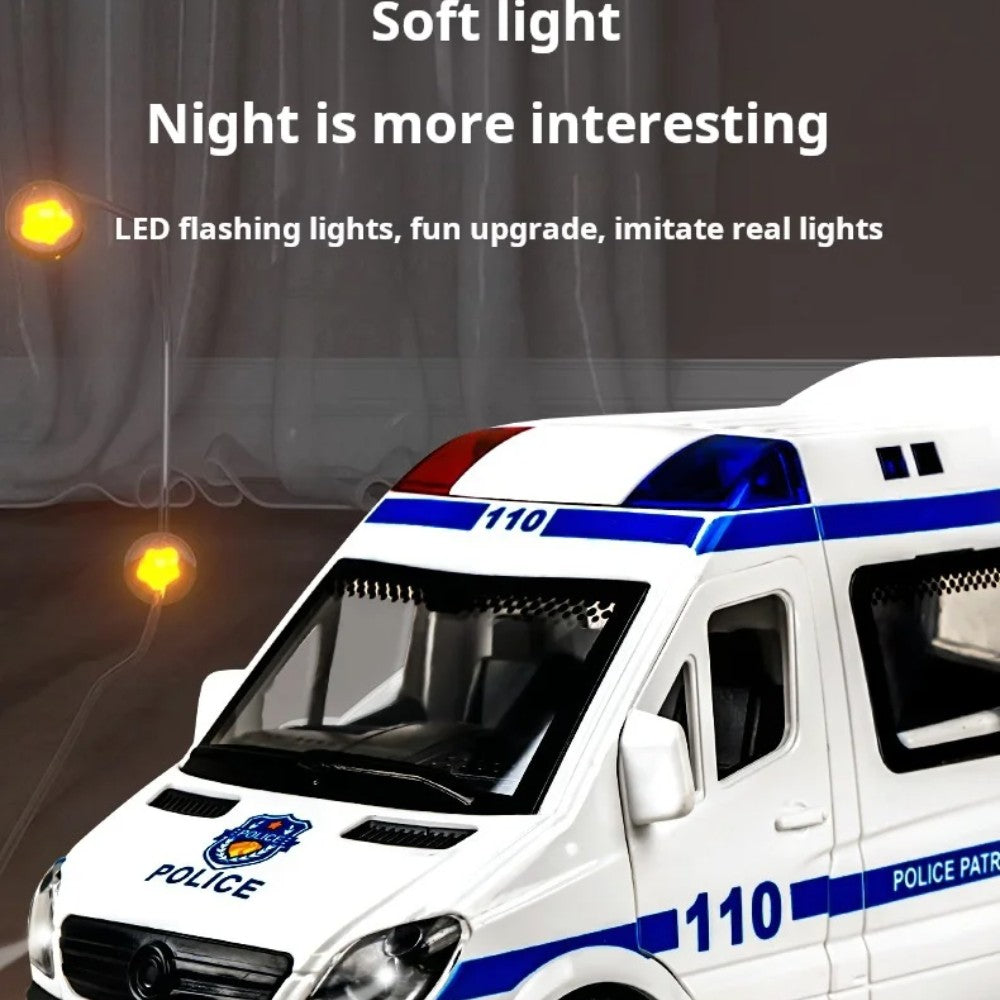 1:32 Mini Ambulance Police Car, Sound & Light Vehicle for Imaginative Kids, Safe for Ages 3+