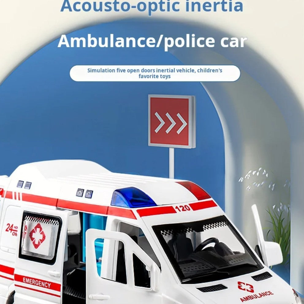 1:32 Mini Ambulance Police Car, Sound & Light Vehicle for Imaginative Kids, Safe for Ages 3+