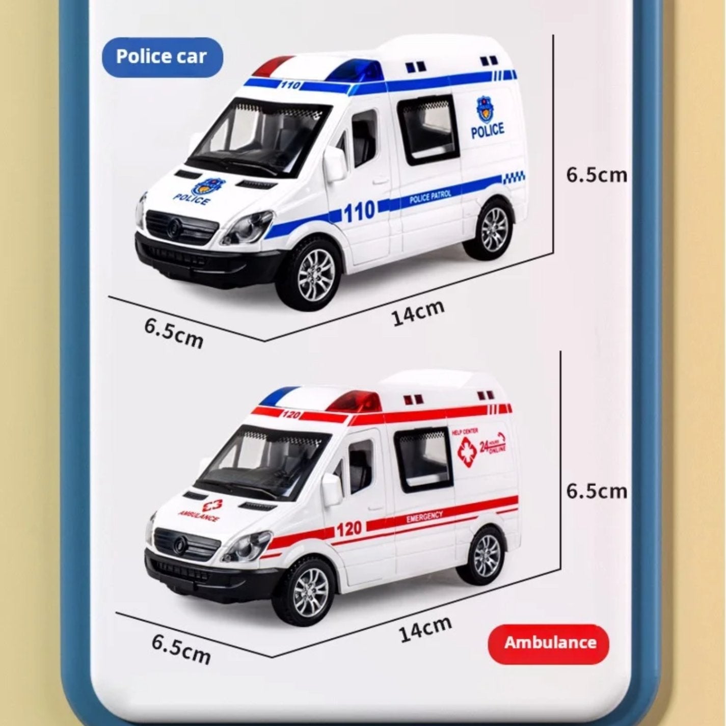 1:32 Mini Ambulance Police Car, Sound & Light Vehicle for Imaginative Kids, Safe for Ages 3+