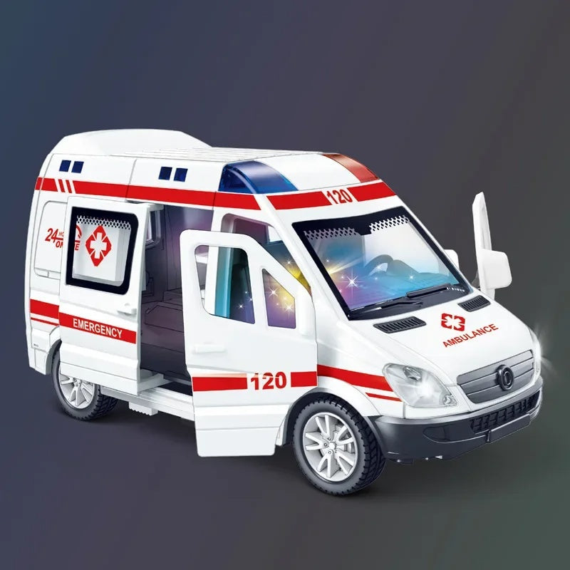 1:32 Mini Ambulance Police Car, Sound & Light Vehicle for Imaginative Kids, Safe for Ages 3+