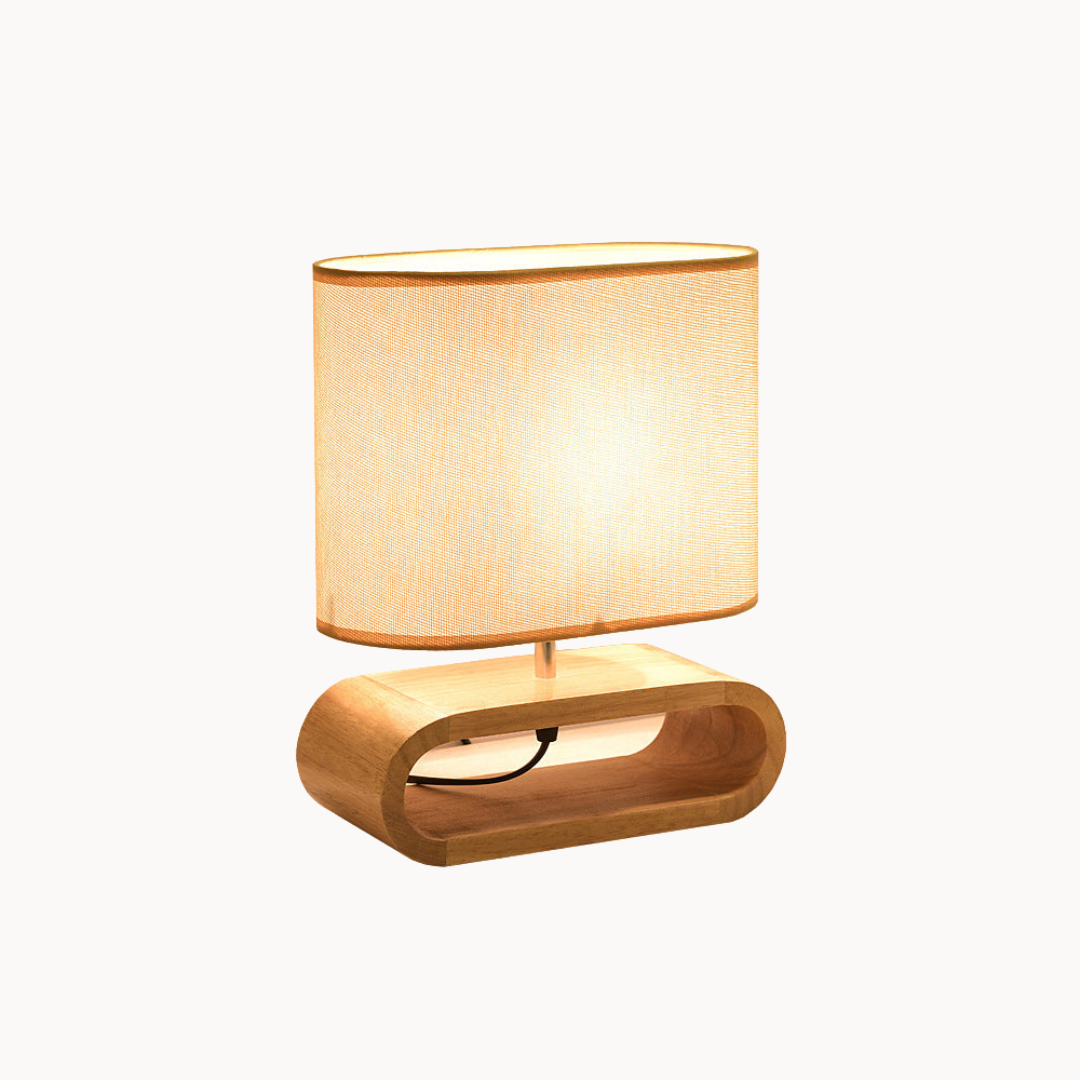 Rustic Wooden Table Lamp with Linen Shade - Pexav