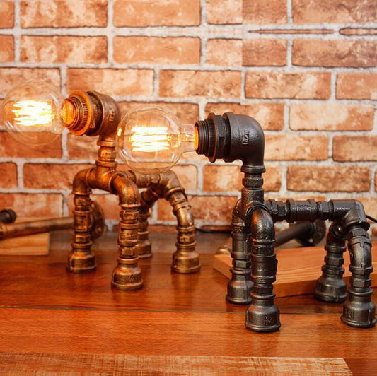 Rustic Metal Dog Theme Table Lamp - Pexav