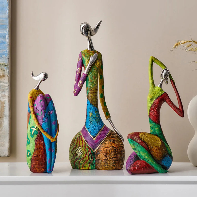 Vibrant Artistic Resin Decorative Figurine Set - Pexav