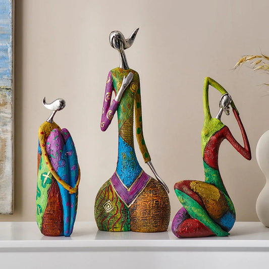 Vibrant Artistic Resin Decorative Figurine Set - Pexav