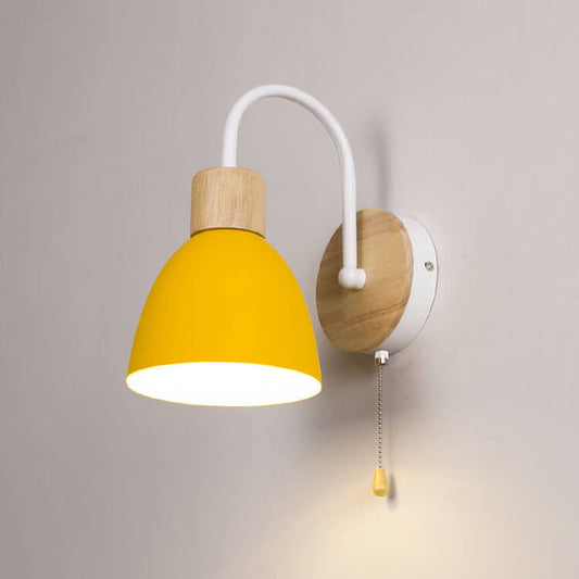 Rustic Wooden 1-Light Wall Sconce with Metal Shade - Pexav