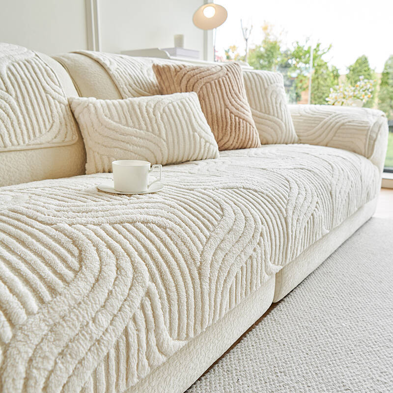 Soft Plush Couch Cover with Wave Pattern, Pet Friendly - Pexav