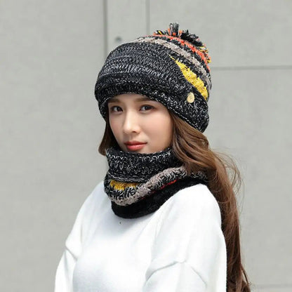 Soft Woolen Hat and Scarf Set with Fleece Lining