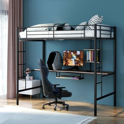 Space Saving Twin Metal Bunk Bed Frame With Desk