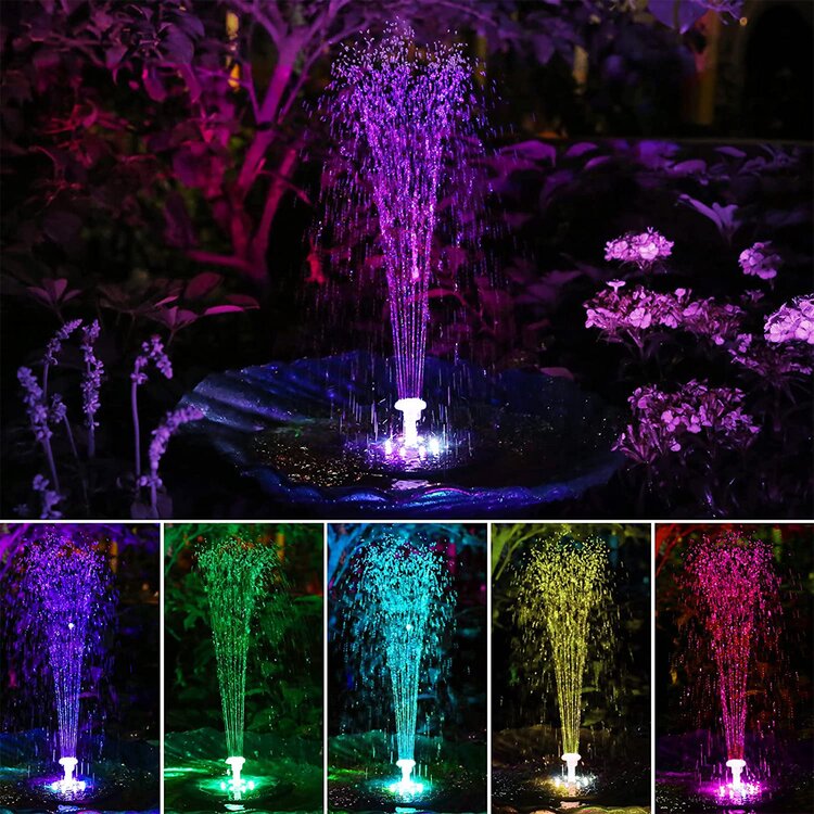Solar Powered Fountain Pump with LED Lights and 6 Styles - Pexav
