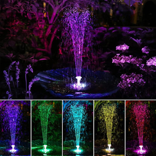 Solar Powered Fountain Pump with LED Lights and 6 Styles - Pexav