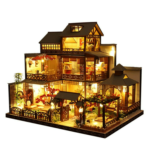 Big Detailed Wood Dollhouse With Lights - Pexav
