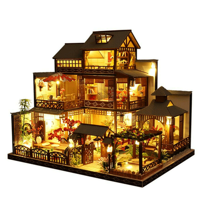 Big Detailed Wood Dollhouse With Lights - Pexav