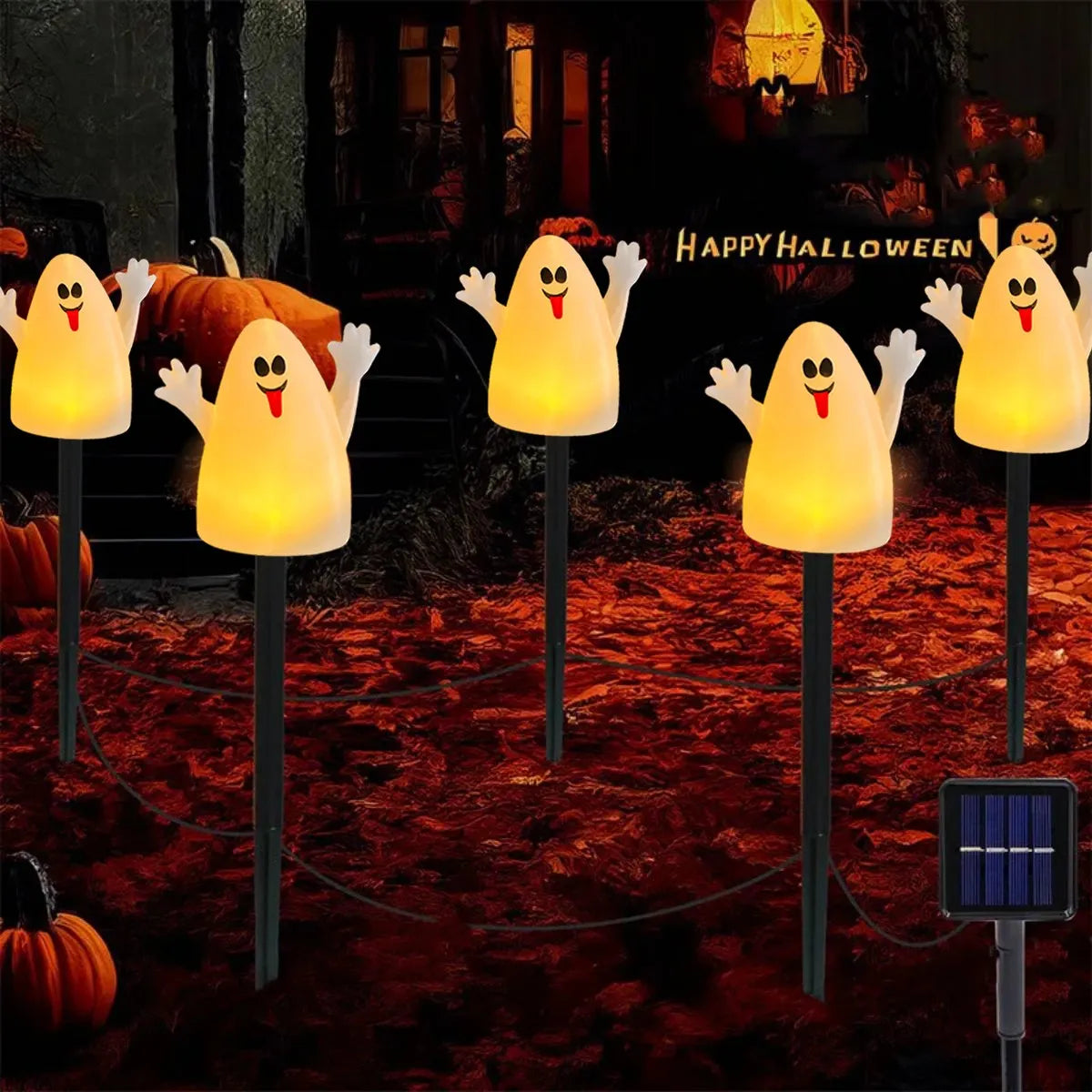 Spooky Solar Pumpkin and Ghost Yard Decor Set