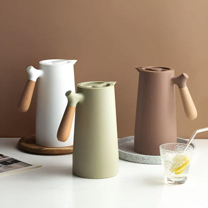 Thermal Coffee Carafe - Stainless Steel Wood Grip