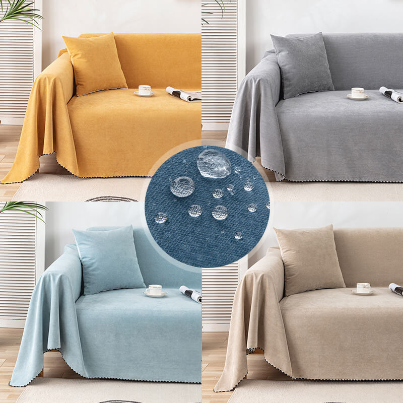Waterproof Faux Fur Sofa Blanket with Decorative Trim - Pexav