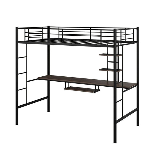 Space Saving Twin Metal Bunk Bed Frame With Desk - Pexav