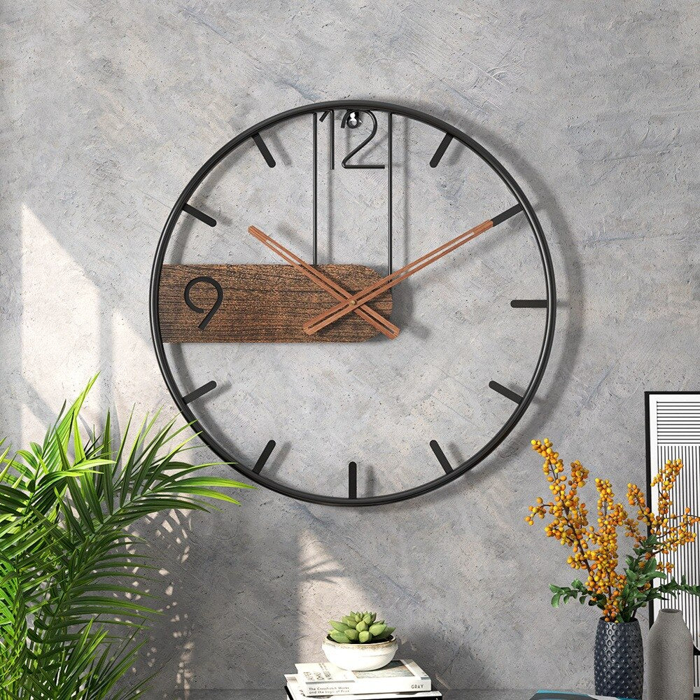 Contemporary Metal and Wood Wall Clock