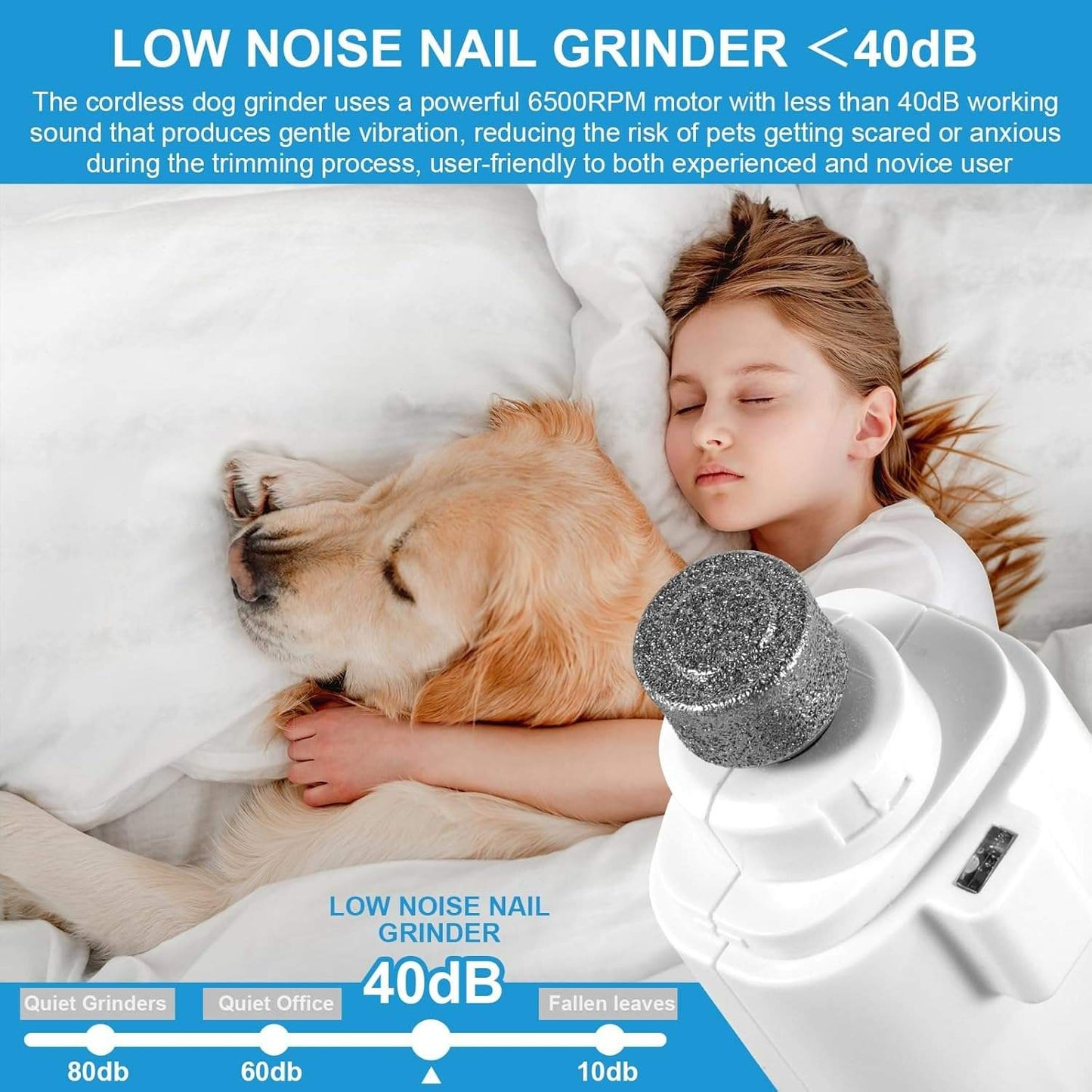 2-in-1 Electric Dog Nail Grinder & Clipper with LED Lights, Low Noise & Low Vibration
