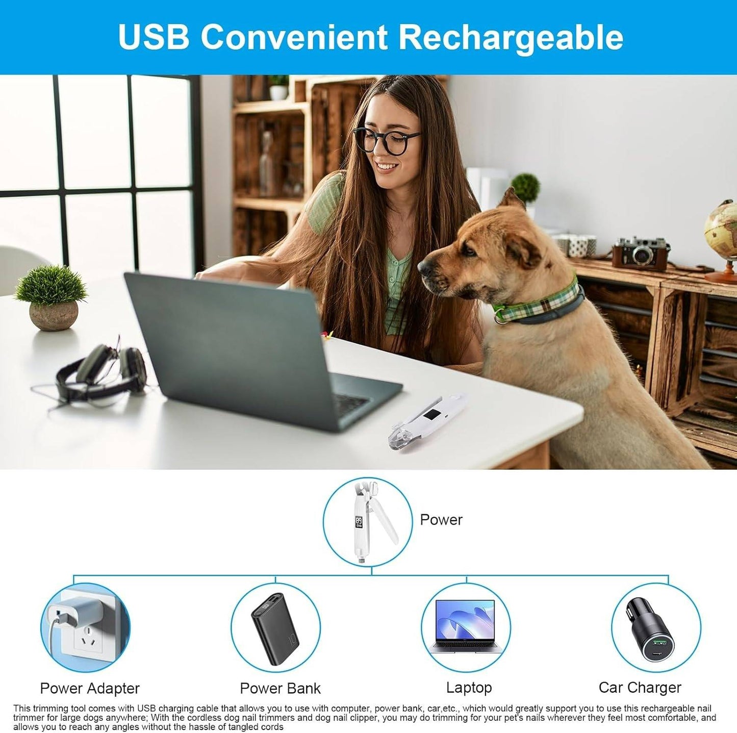 2-in-1 Electric Dog Nail Grinder & Clipper with LED Lights, Low Noise & Low Vibration