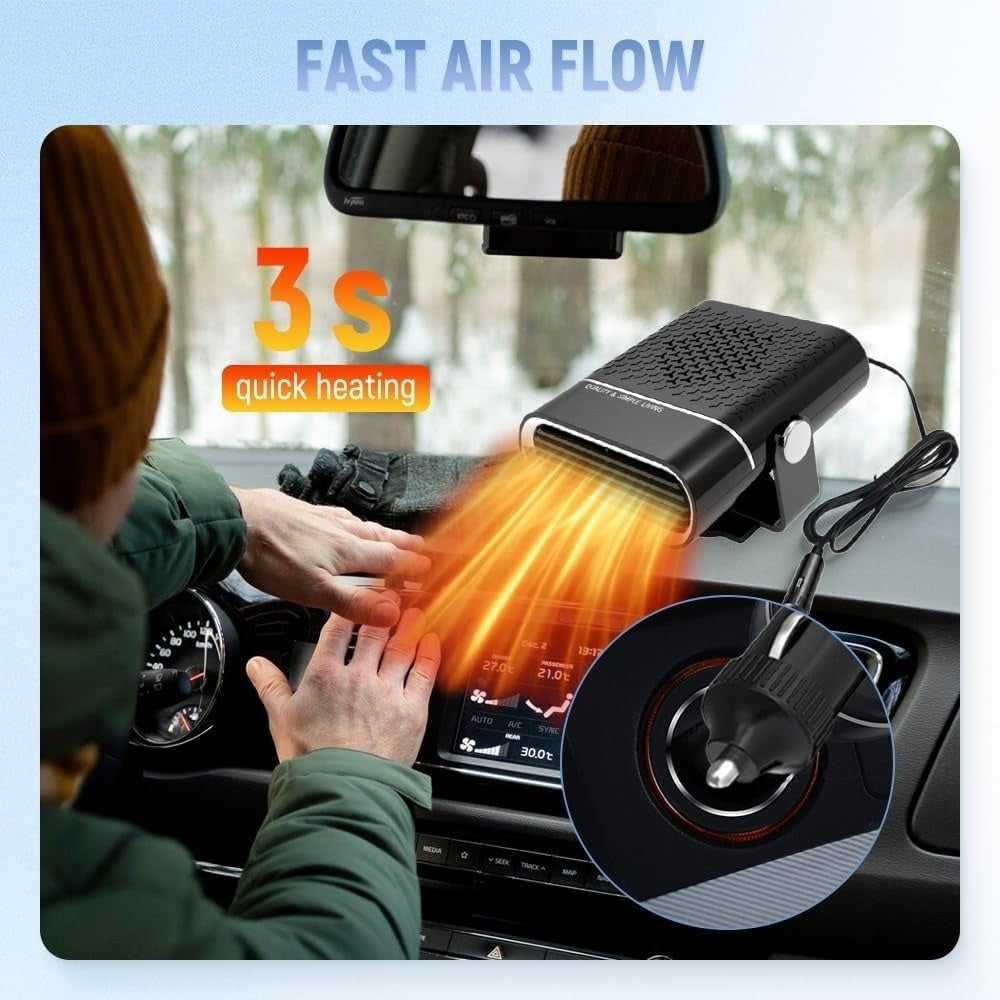 2-in-1 Portable Car Heater With 360° Rotation, Dual Hot & Cool Modes, Fog & Ice Removal