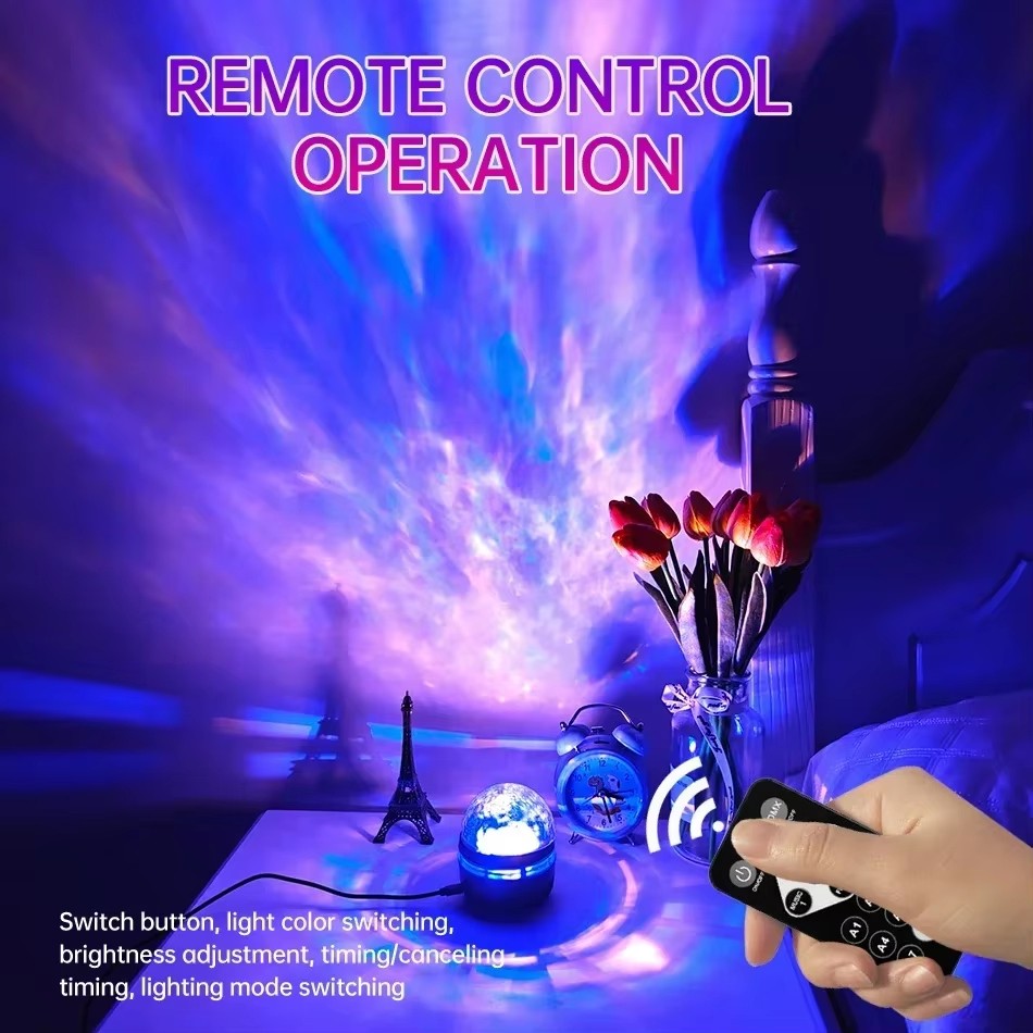 2-in-1 Starry Night Light Projector with Northern Lights and Ocean Waves, 7 Color Modes, and Remote Control