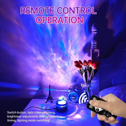 2-in-1 Starry Night Light Projector with Northern Lights and Ocean Waves, 7 Color Modes, and Remote Control