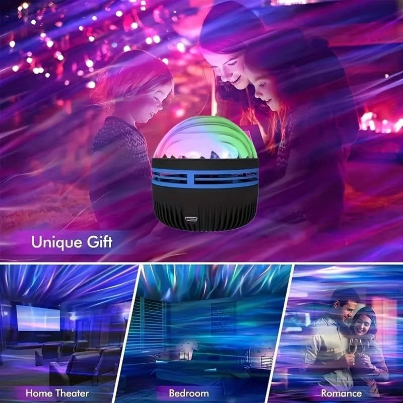 2-in-1 Starry Night Light Projector with Northern Lights and Ocean Waves, 7 Color Modes, and Remote Control