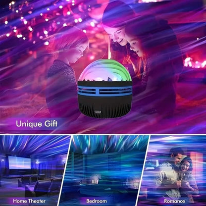 2-in-1 Starry Night Light Projector with Northern Lights and Ocean Waves, 7 Color Modes, and Remote Control