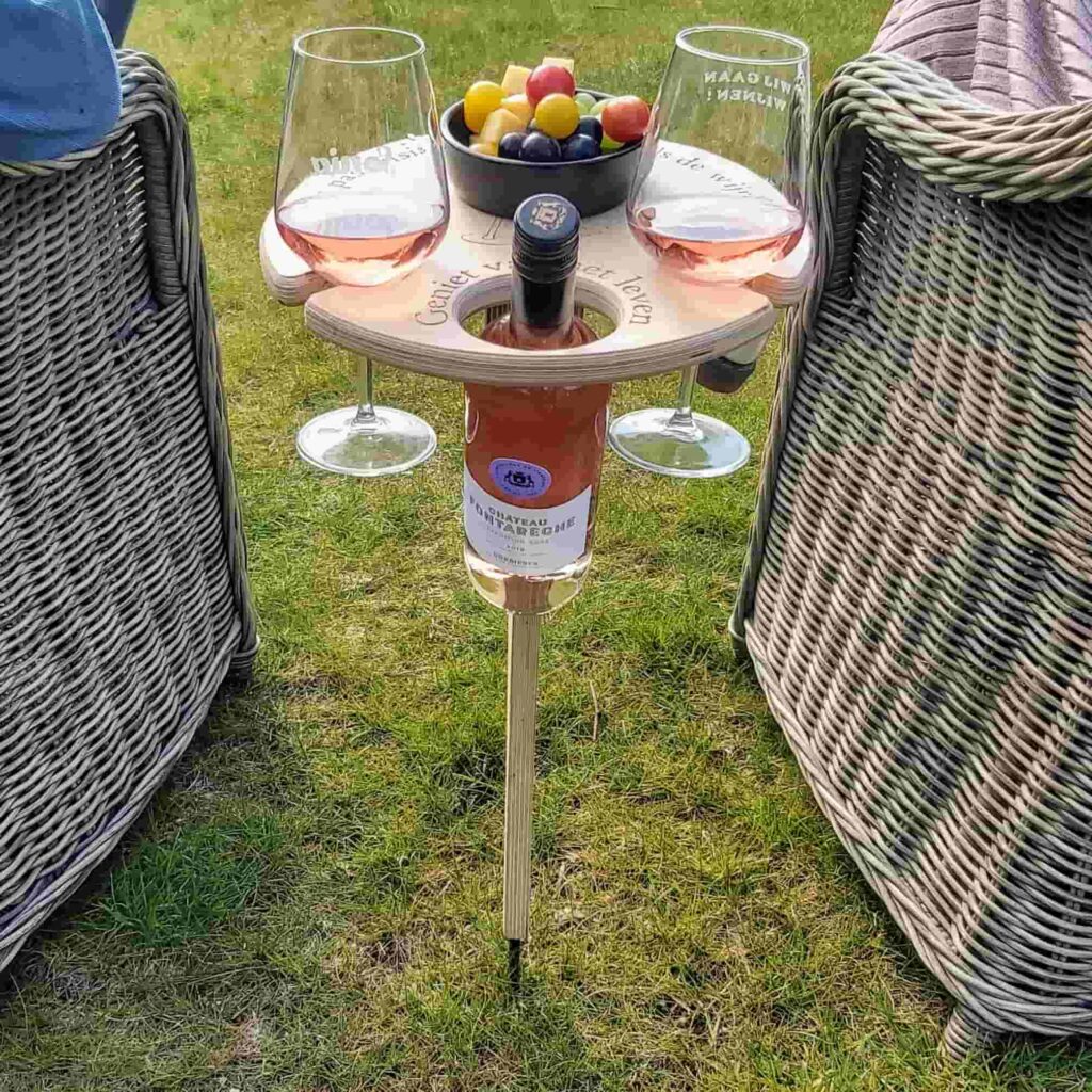 Collapsible Outdoor Wine Table with Cup Holders