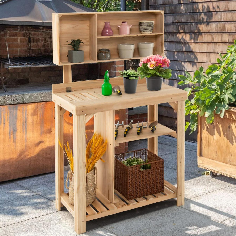 Space Saving Garden Work Table with Built-in Storage - Pexav