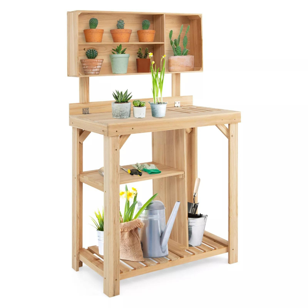 Space Saving Garden Work Table with Built-in Storage