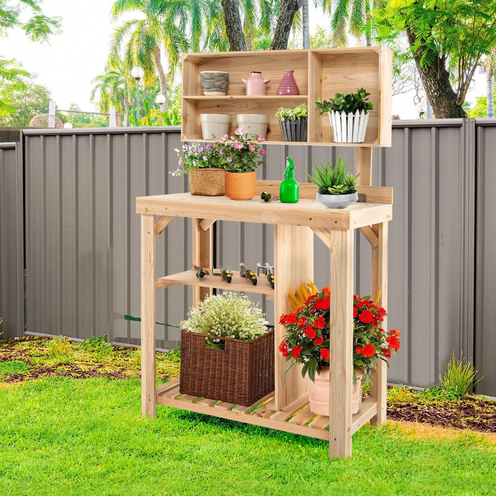 Space Saving Garden Work Table with Built-in Storage