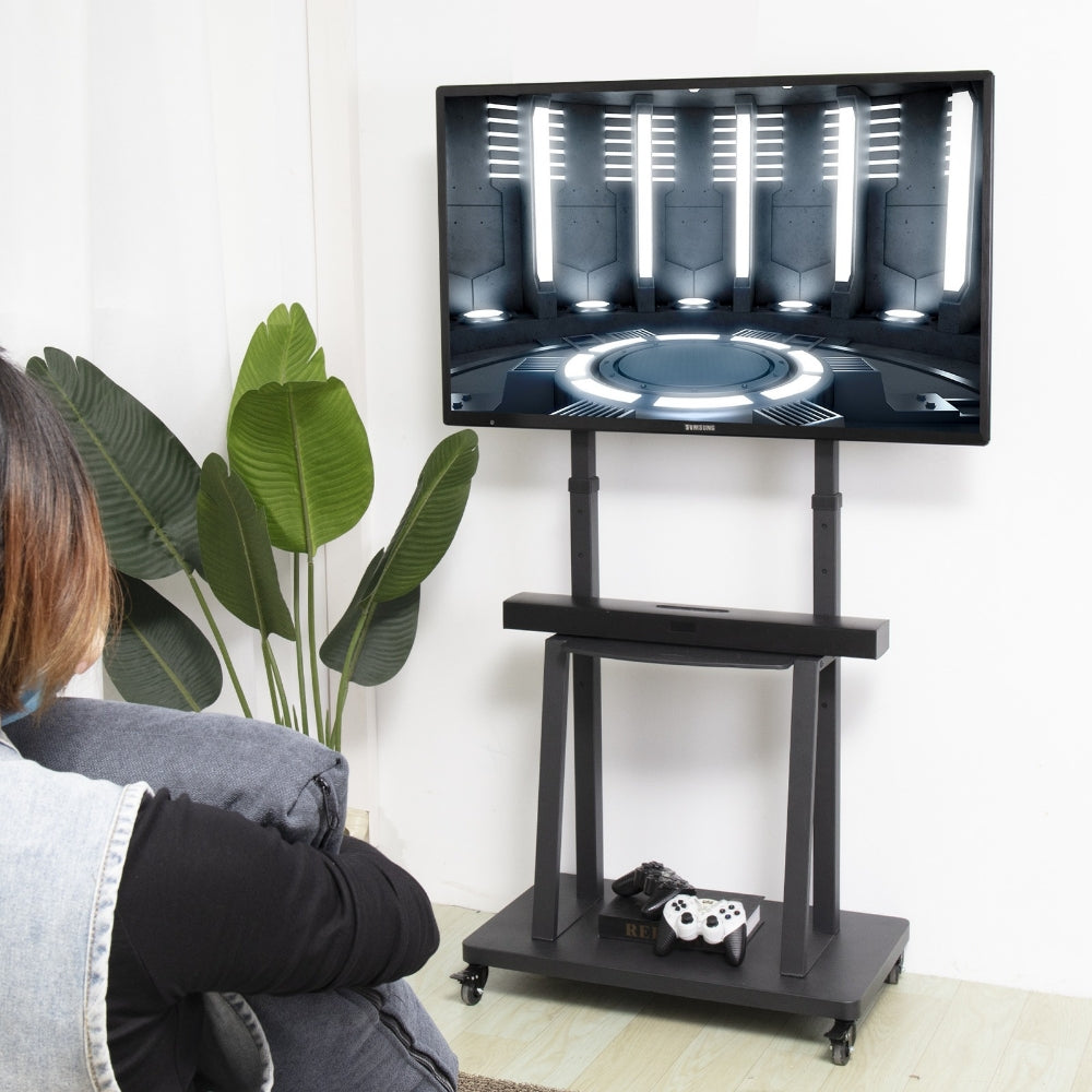 Compact Adjustable TV Cart with Locking Wheels - Pexav