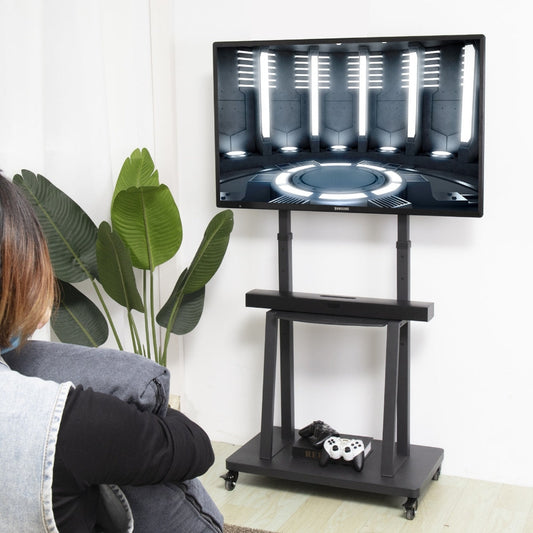 Compact Adjustable TV Cart with Locking Wheels - Pexav