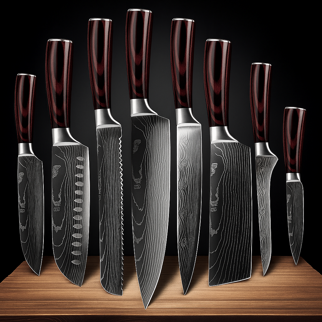 Premium Damascus Steel Kitchen Knives | Comfort Grip Wooden Handles - Pexav