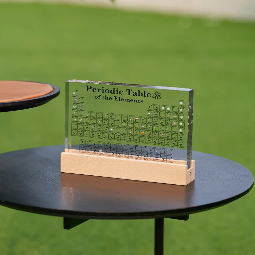 Periodic Table of Elements on a stand with a green background