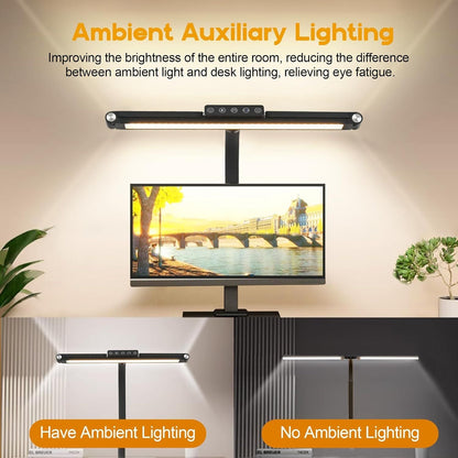 24W Triple-Head LED Desk Lamp with Clamp, Auto-Dimming, and 360° Flexible Gooseneck Design for Office and Home