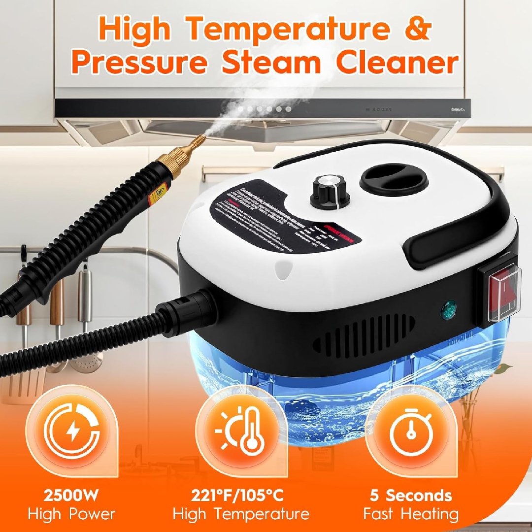 2500W Portable Handheld Steam Cleaner High Temperature Pressurised - Powerful Deep Cleaning for Kitchen, Car & Home