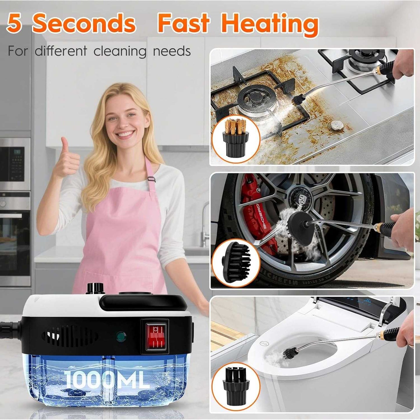 2500W Portable Handheld Steam Cleaner High Temperature Pressurised - Powerful Deep Cleaning for Kitchen, Car & Home