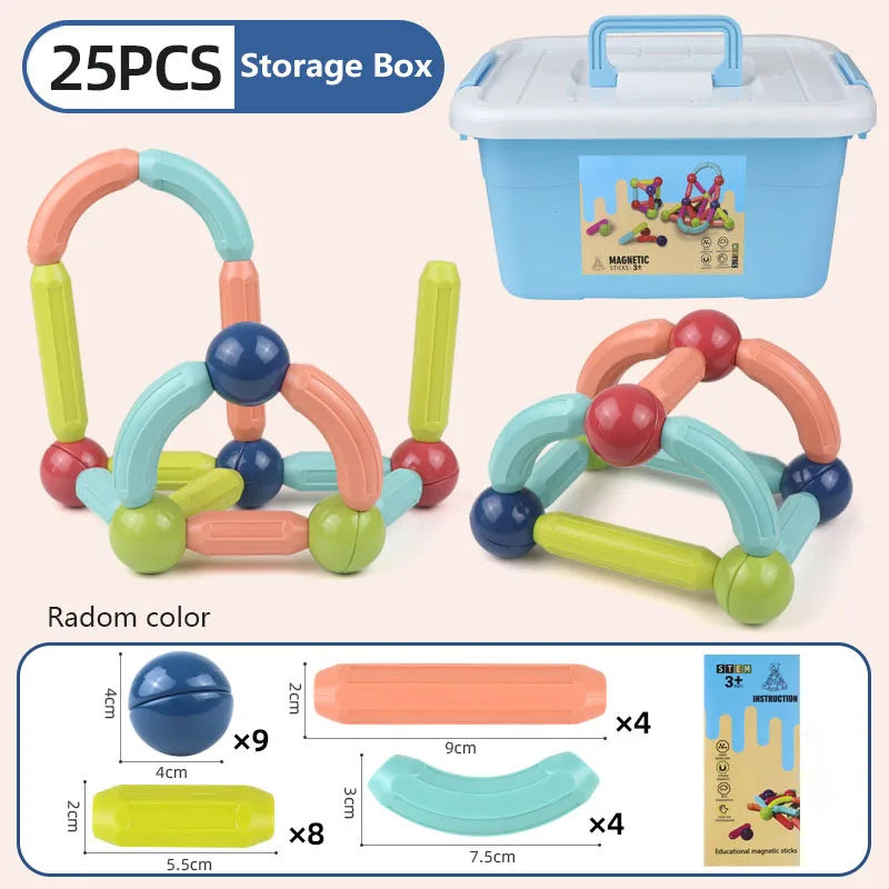 25 - 138 PCS STEM Magnetic Building Blocks, Large Sticks and Balls Construction Set, Safe for Kids Ages 3+