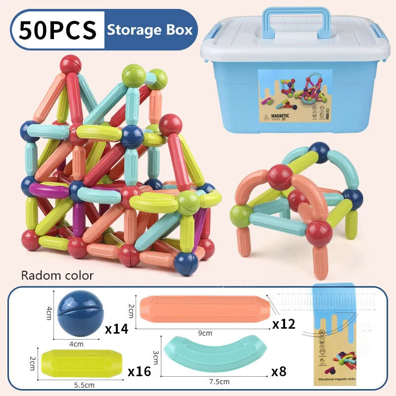 25 - 138 PCS STEM Magnetic Building Blocks, Large Sticks and Balls Construction Set, Safe for Kids Ages 3+