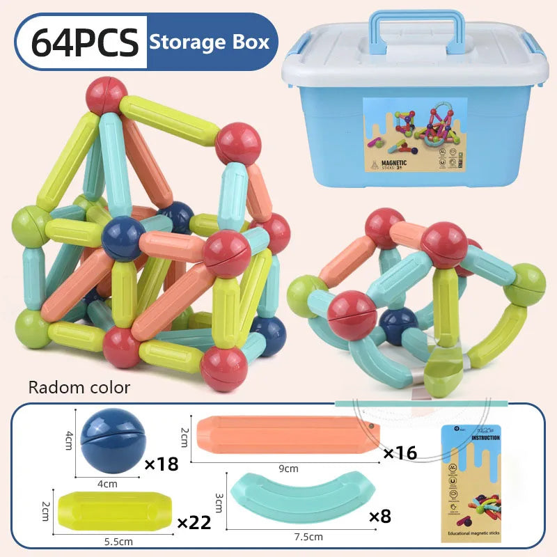 25 - 138 PCS STEM Magnetic Building Blocks, Large Sticks and Balls Construction Set, Safe for Kids Ages 3+