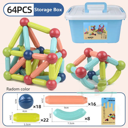 25 - 138 PCS STEM Magnetic Building Blocks, Large Sticks and Balls Construction Set, Safe for Kids Ages 3+