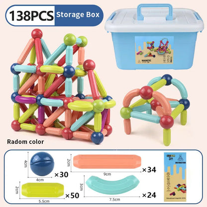 25 - 138 PCS STEM Magnetic Building Blocks, Large Sticks and Balls Construction Set, Safe for Kids Ages 3+