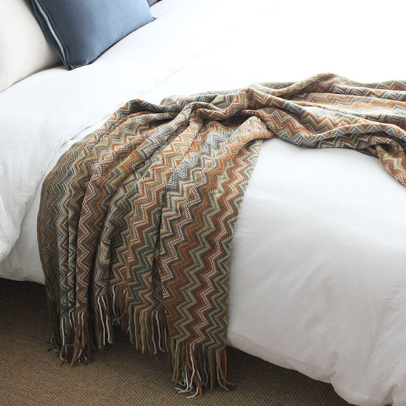 Vibrant Plaid Fringe Throw Blanket