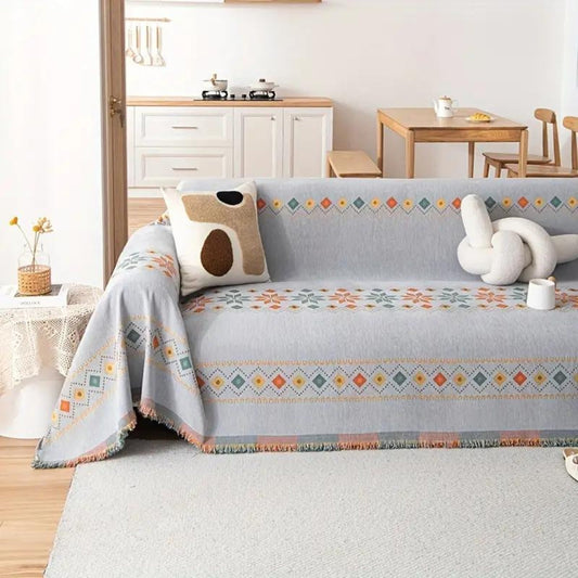 Stylish Sofa Slipcover with Fringe and Grip Bottom - Pexav