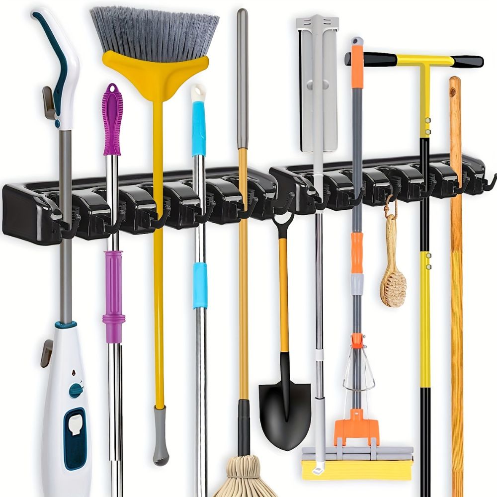 Space Saving Broom and Mop Storage Rack