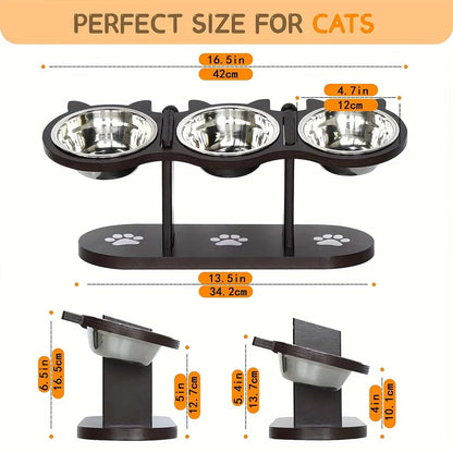 Pet Raised Food Bowl with 3 Metal Feeding Stations