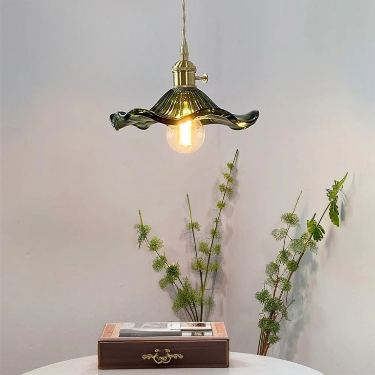 Glarefusion Vintage Glass Hibiscus Flower Pendant Light