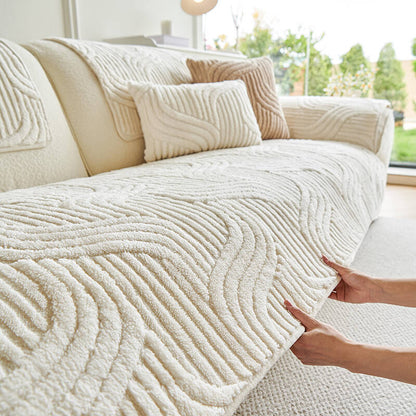 Soft Plush Couch Cover with Wave Pattern, Pet Friendly